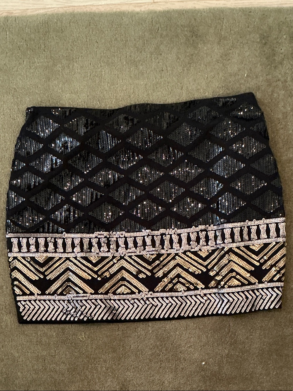 Express Black Mini Skirt with Silver Sequin Trim